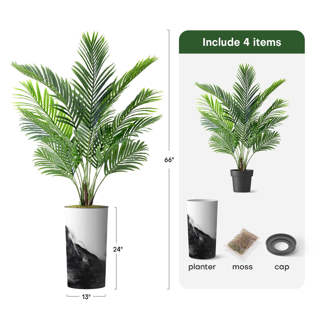 Artificial Tree in Contemporary Planter, Fake Areca Tropical Palm Silk Tree for Indoor and Outdoor Home Decoration