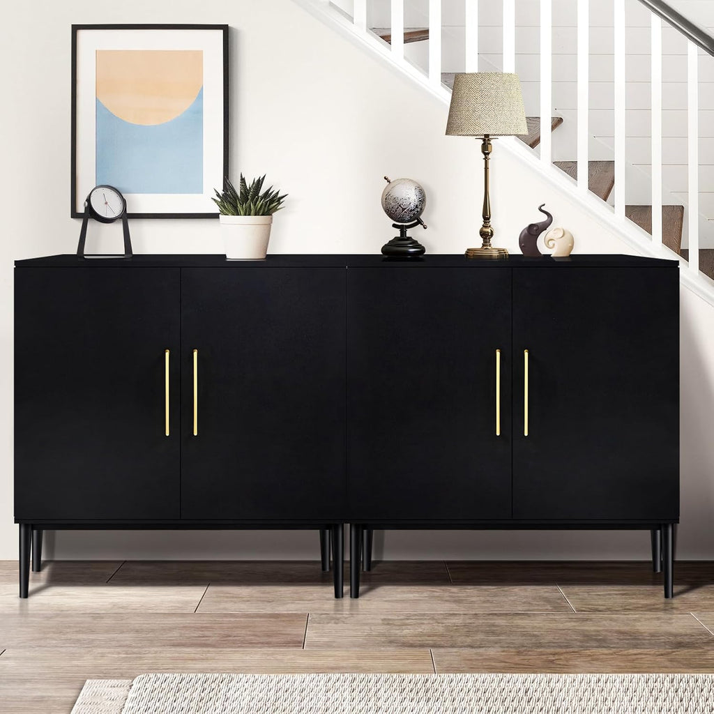 Storage Cabinet with Doors, Modern Black Accent Cabinet, Free Standing Cabinet, Wooden Buffet Sideboards