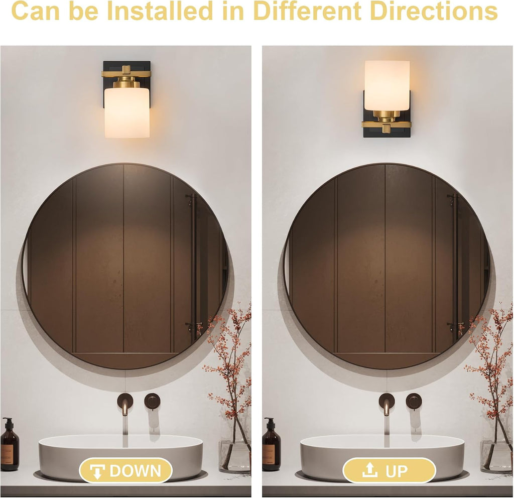 Bathroom Light Fixtures Over Mirror, Vanity Lights Wall Sconces with Milky White Glass Shades, E26 Socket (Bulbs Not