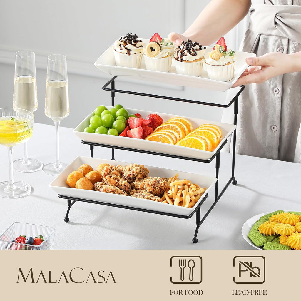 3 Tier Serving Trays for Party, Porcelain Serving Platters and Trays, 12 Inch Tiered Tray Stand, Fruit Tray, Trays