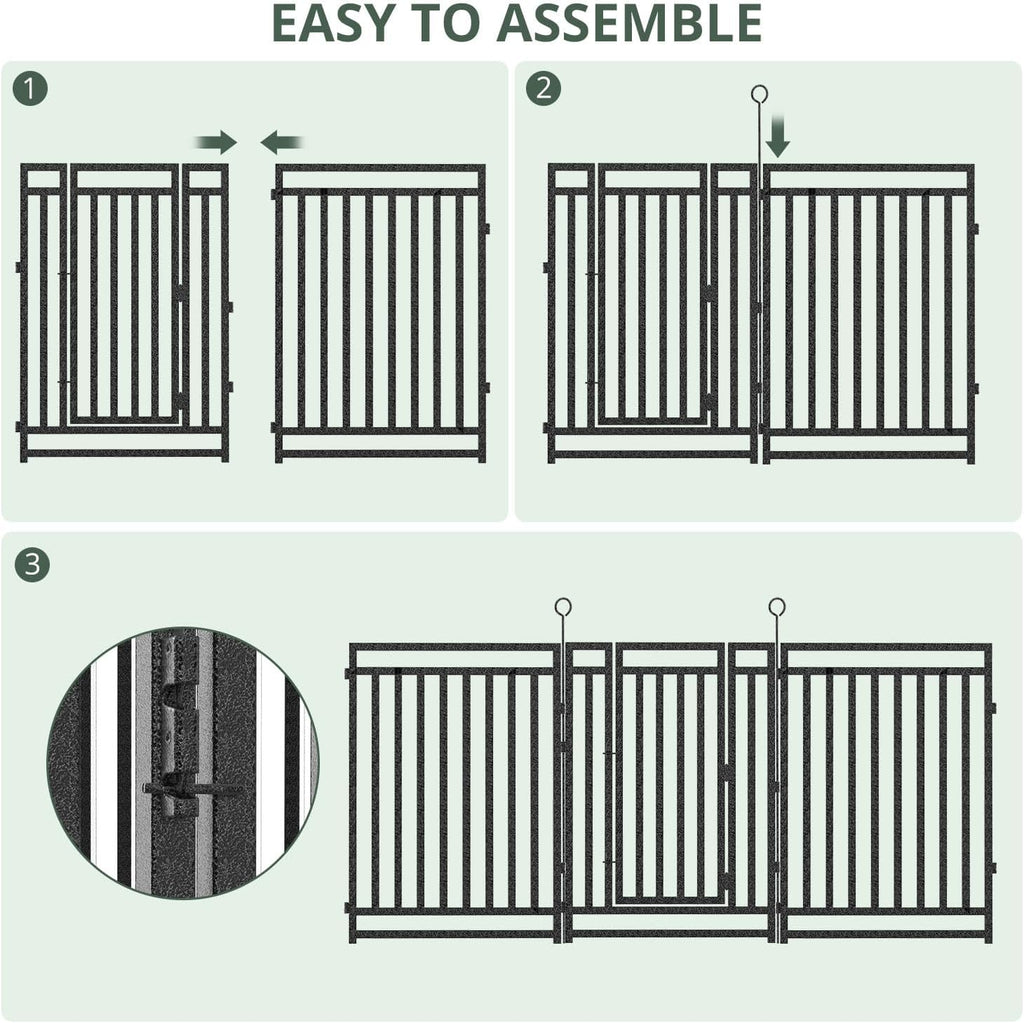 Decorative Garden Fence Metal Dog Fence Outdoor for Yard, 18ft (L) × 40in (H), 7 Panels + 1 Gate, Heavy Duty Animal