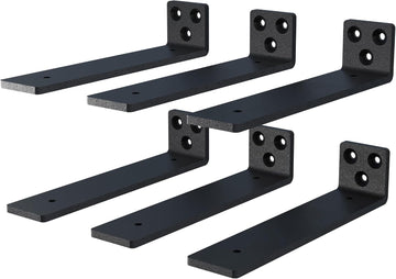 10 Inch Floating Shelf Brackets, Heavy Duty Hidden Bracket for Wall, Mantel, Bookshelves, Black Powder Coated Steel