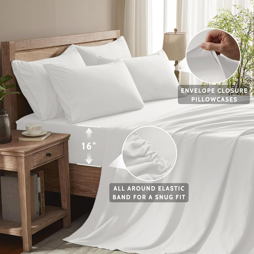 King Sheets Set - 6 Piece Luxuriously Soft & Cooling Sheets King - Ultra Soft 16" Deep Pocket King Sheet Set - Fitted
