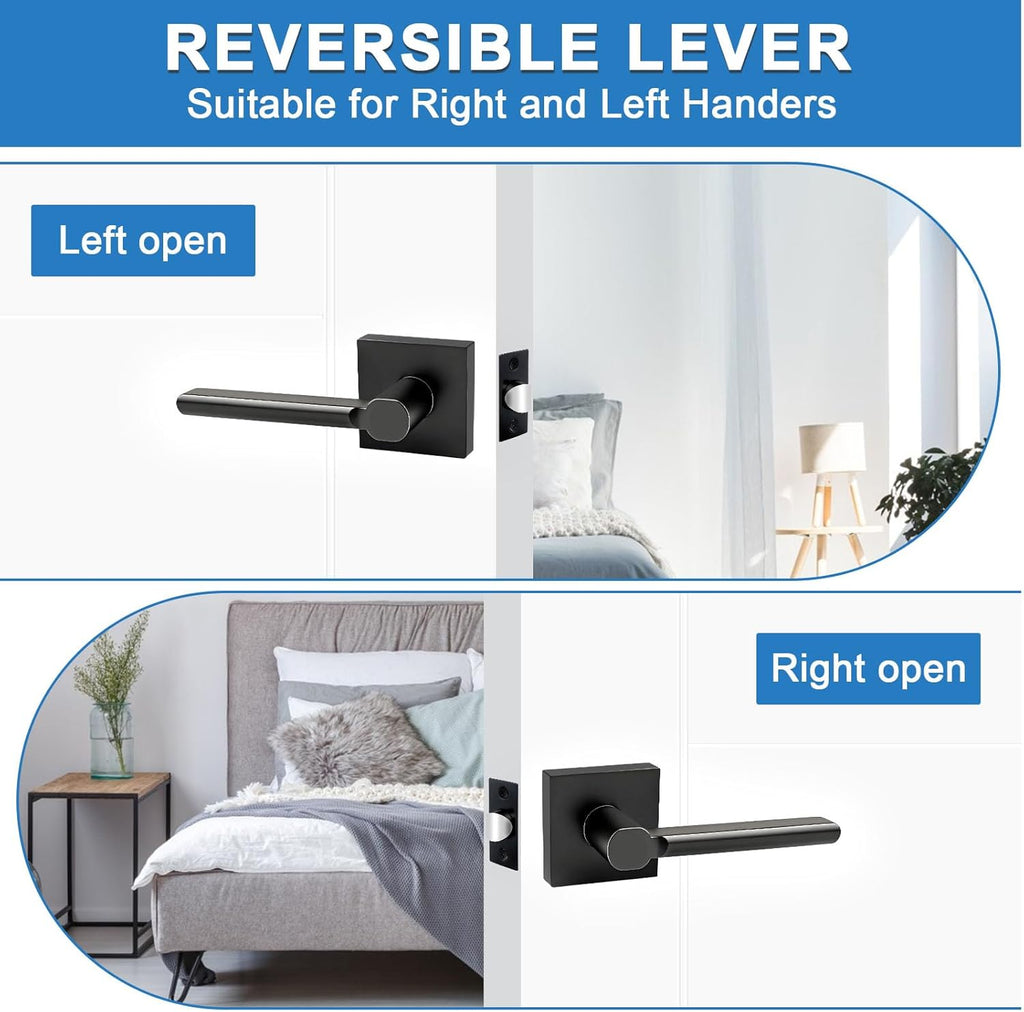 Passage Door Levers, 8 Pack Black Heavy-Duty Interior Door Handles, Square Non-Locking Door Locksets for Closets