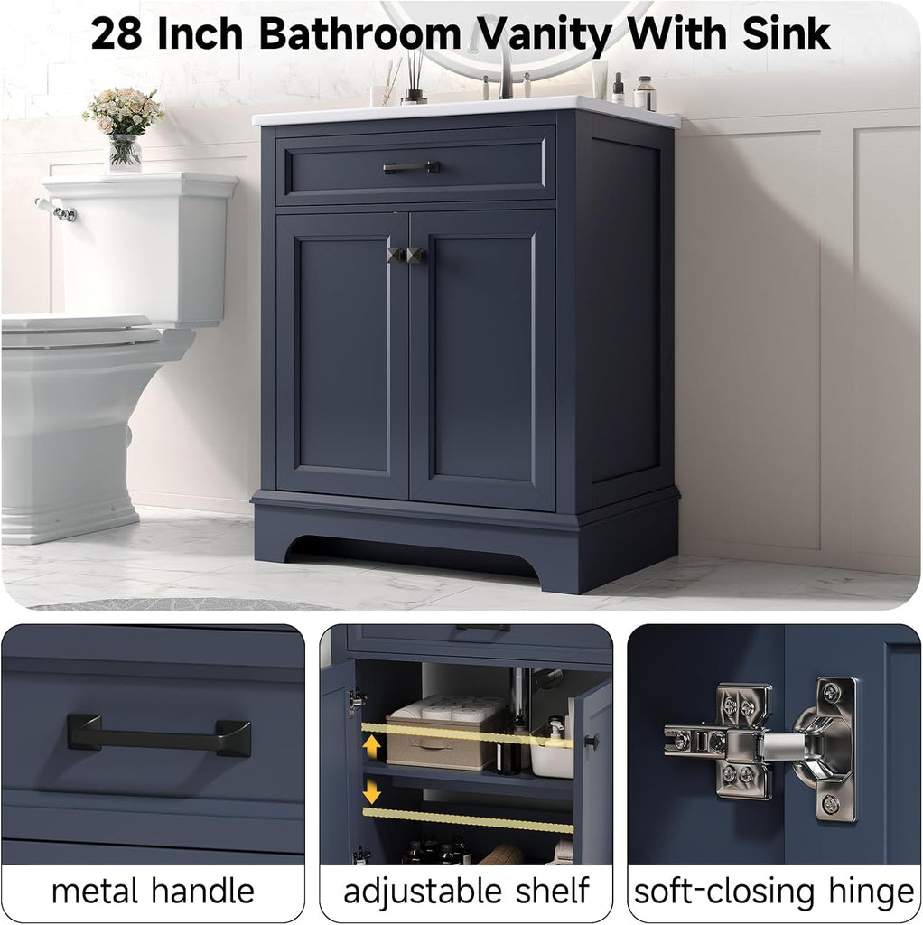 28" Modern Bathroom Vanity with Ceramic Sink