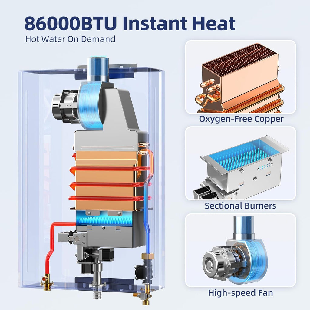 Tankless Water Heater, Novieex On Demand Water Heater Natural Gas, Up to 3.6 GPM, 86