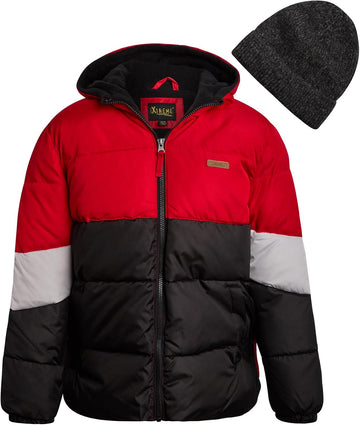 Boys Puffer Jacket Fleece-Lined Winter Coat with Hat