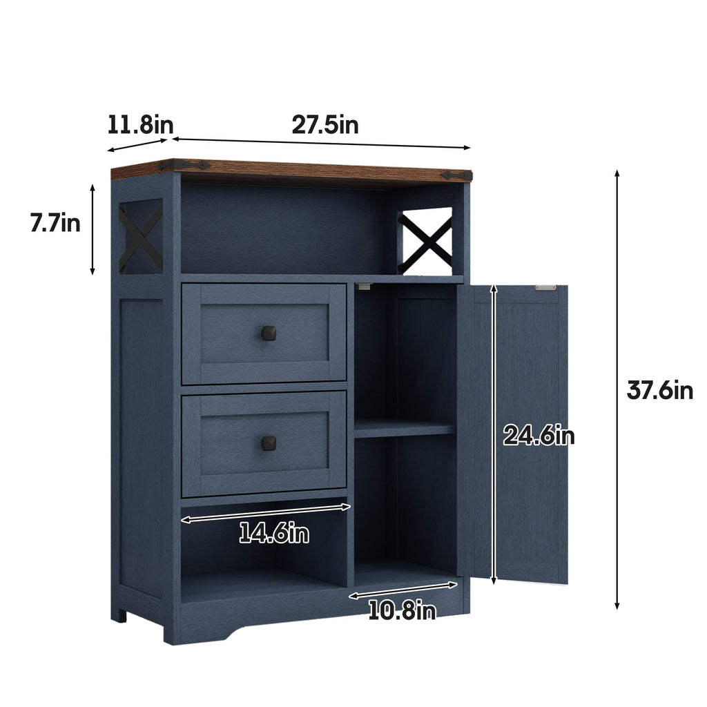 Farmhouse Storage Cabinet with 2 Drawers & Shelves, Blue