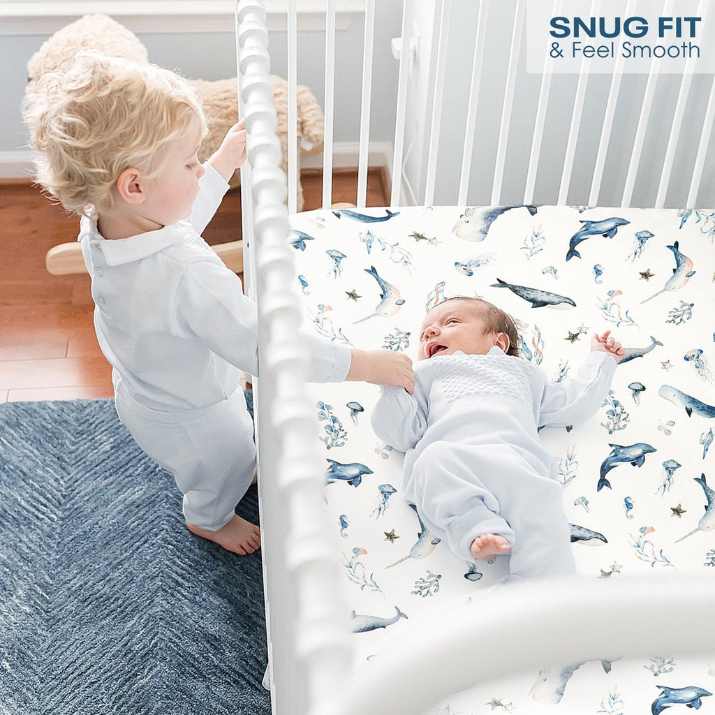 Stretch Ultra Soft Jersey Knit Fitted Crib Sheets Set 2 Pack, Universal Fit All Standard Crib Mattress Pads Safe and