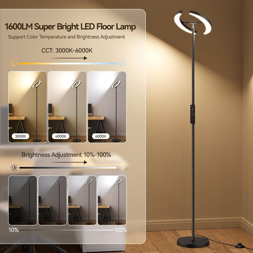 Floor Lamps, 28W/1600LM Bright LED Floor Lamp with Remote & 2 Rotatable Lights, 74" Dimmable Tall Standing Lamp