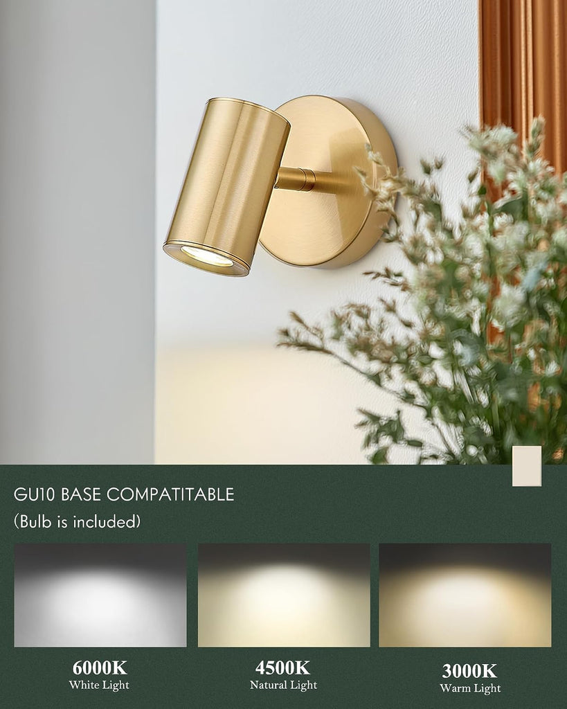 Gold Wall Sconce, Modern Wall Light Fixture, LED Track Lighting with GU10 Bulb for Bedroom Entryway Bathroom