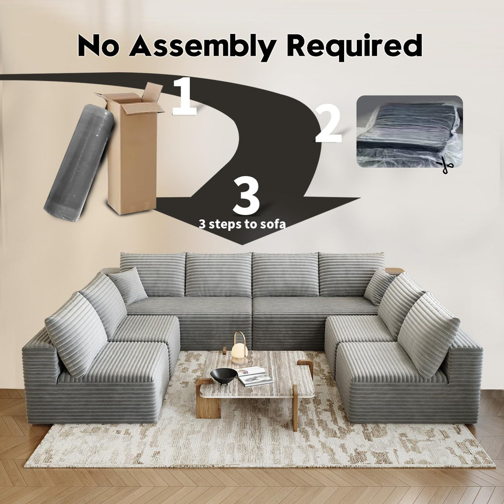 139.4" Modular Sectional Sofa Couch, Oversized U-Shaped Minimalist Couches with 4 Middle Seats Chaise, Modern Deep