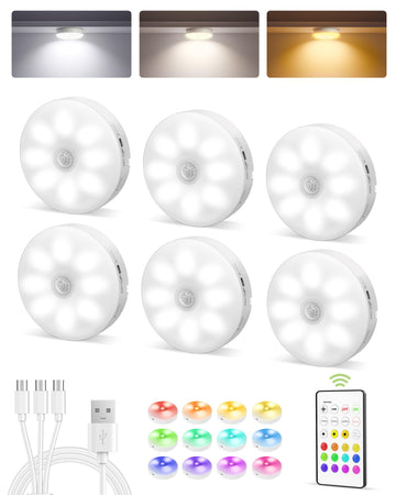 RGB Under Cabinet Puck Lights with Remote, Motion Sensor Lights