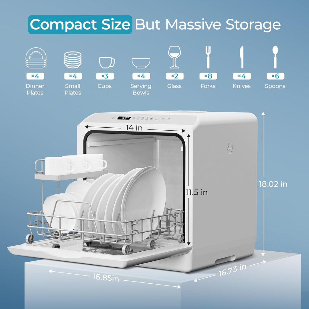 Countertop Dishwasher Portable with 6 Programs, 5L Built-in Water Tank for Apartments, 167℉ High-Temp