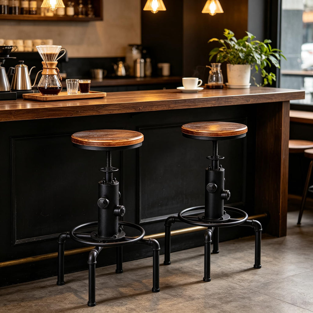 Vintage Industrial Bar Stools, Kitchen Counter Bar Stool Height Adjustable 23.6"-29.5" Swivel Bar Stool, Solid Wood