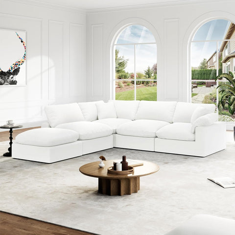 Cloud Modular Sectional Sofa, Oversized Convertible Modular Cloud Couch, Down Feather Filled Sectional Sofa Comfy Upholstered Deep Seat Couches for Living Room, Sofa Covers Washable & Replaceable A124-B0DJ7BC652