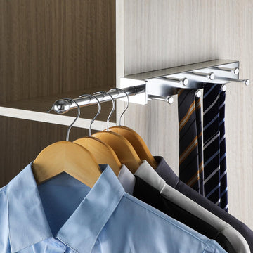 Valet Rod for Closets Pull Out 13" Silver with 7 Hooks
