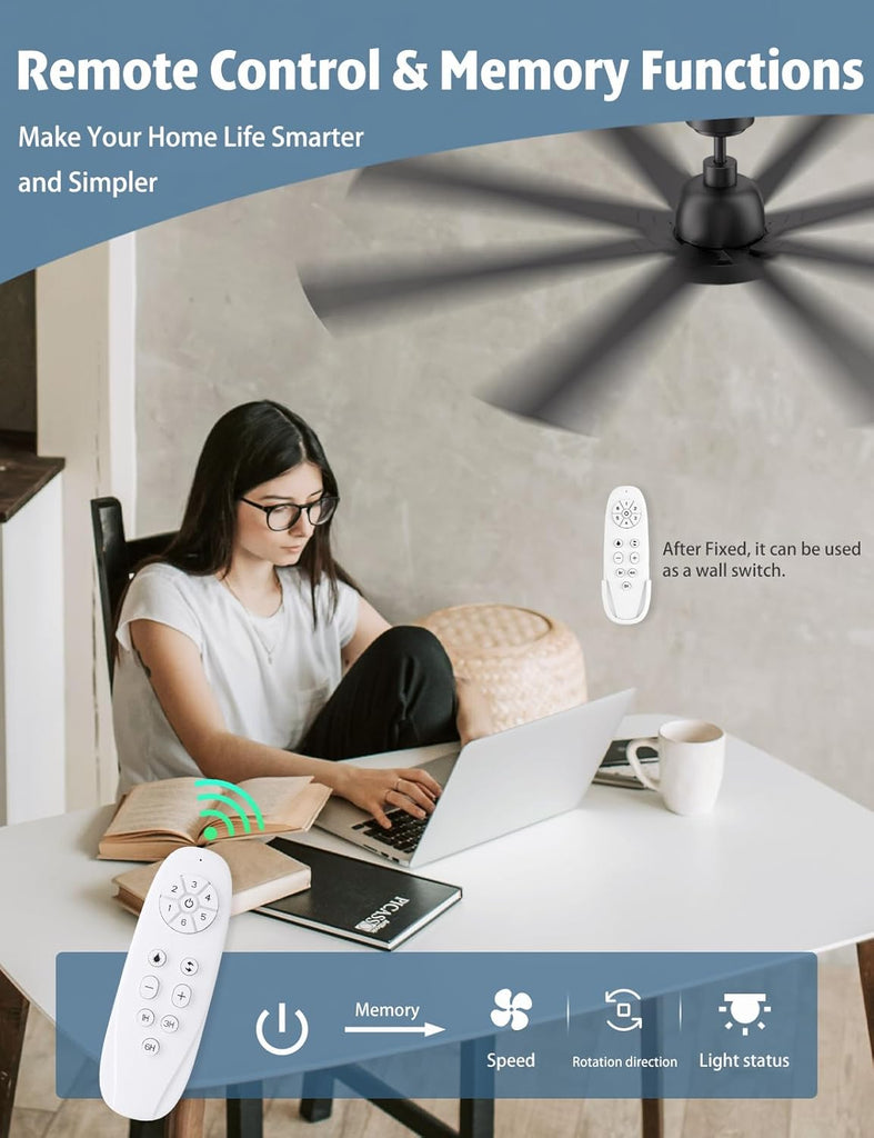 62" Ceiling Fan with LED Light and Remote - Black and Brown