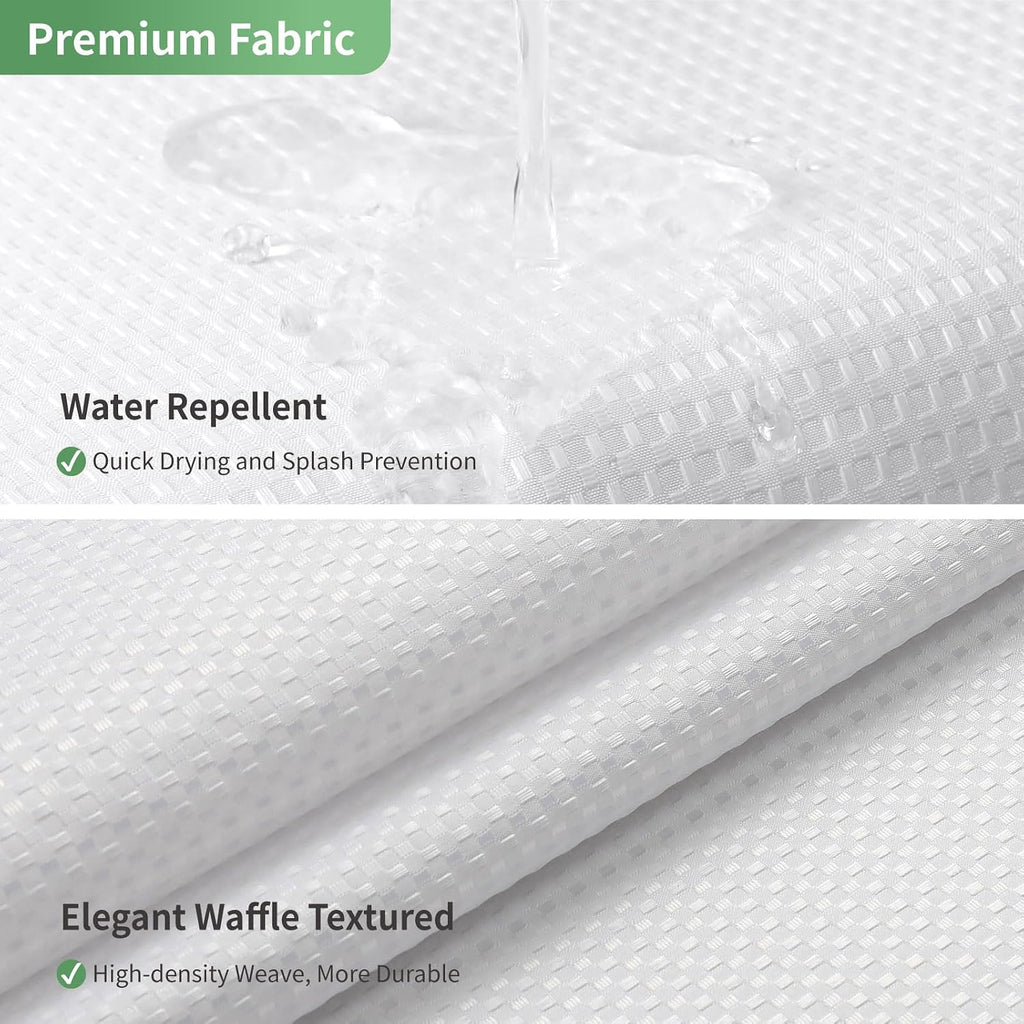 No Hook Waffle Weave Shower Curtain with Snap-in Fabric Liner Set,White Shower Curtains with See Through Top
