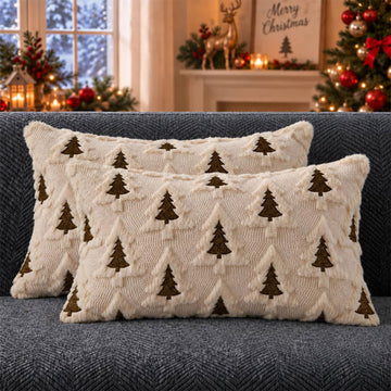 Christmas Pillow Covers 12x20 Set of 2 Beige Brown Xmas Tree Pillow Covers Soft Plush Faux Fur Christmas Decorations