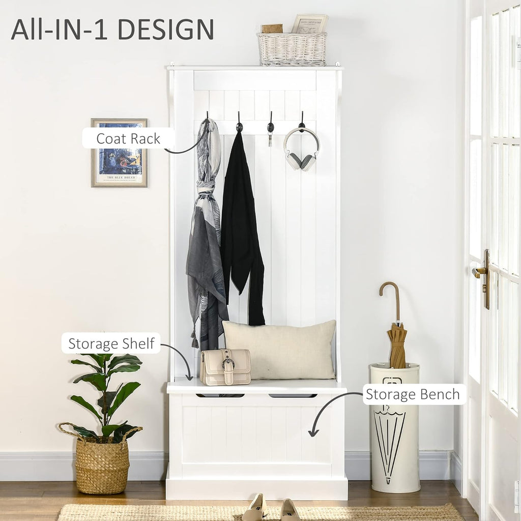 Hall Tree with Bench and Shoe Storage, 3-in-1 Entryway Bench with Coat Rack, 4 Hooks and Flip Top Storage
