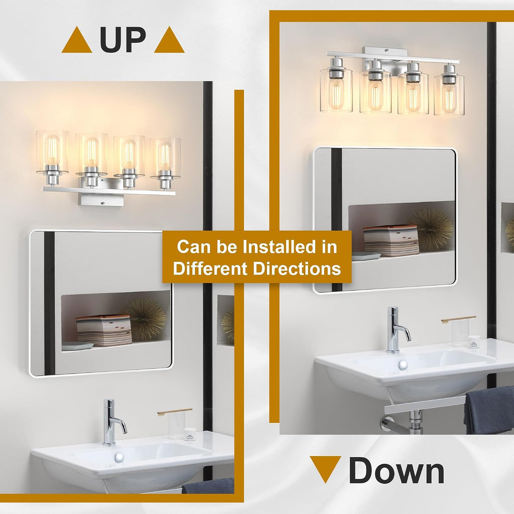 Bathroom Lighting Fixtures Over Mirror Brushed Nickel, 24Inches Vanity Lights , Modern 4-Light Wall Sconces E26 Base