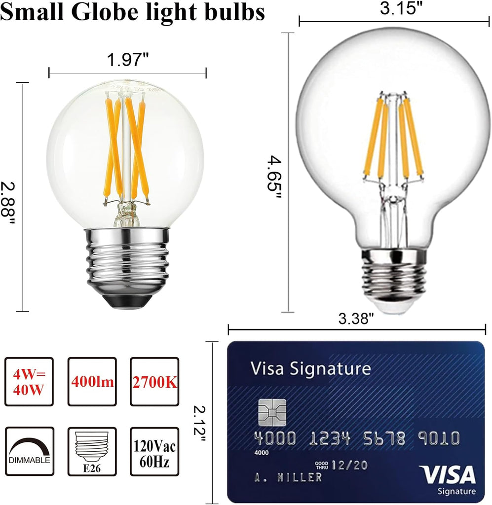G16.5 Light Bulb LED,4W E26 LED Bulb dimmable Equivalent E26 40 watt Light Bulb,Warm White 2700K,400lm,CRI85+,AC120V (Pack Of 6)
