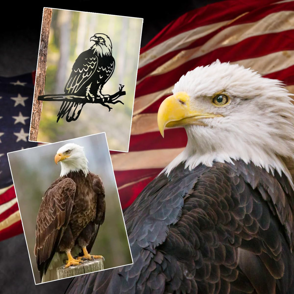 Bald Eagle Metal Bird Yard Art, Outdoor Tree Decor, Eagle Statue Gift for Men