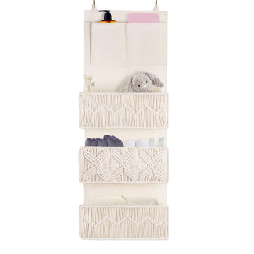 Over The Door Organizer Boho Macrame Closet Organizers and Storage with 3 Large Woven Pockets Behind Door Organizer