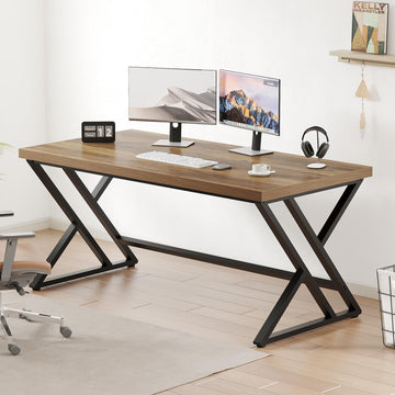 Wood Computer Desk, Rustic Home Office Executive Desk, Industrial Wooden Computer Writing Study Work Gaming Table