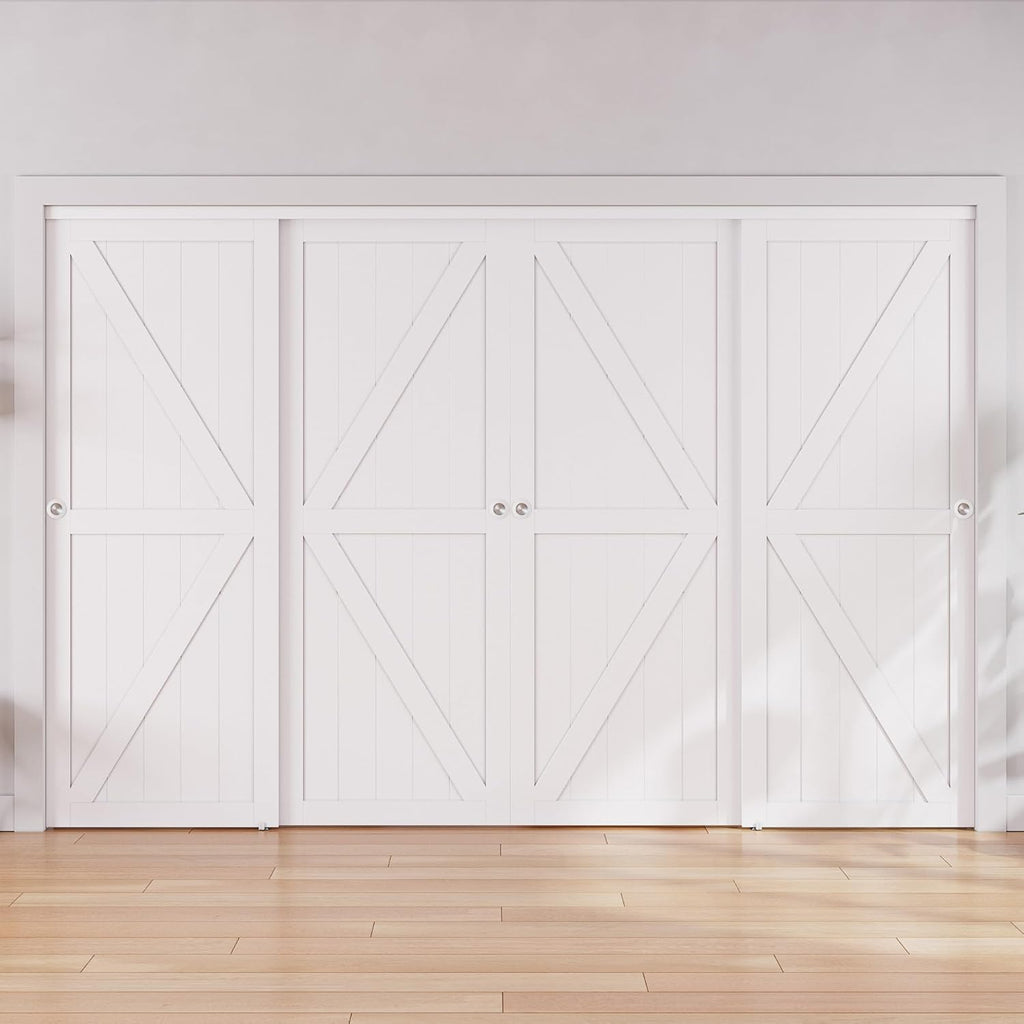 Closet Sliding Door, 96"×80"(Double Barn Doors 48"), Double K Shape Sliding Door with Hardware Kit, 