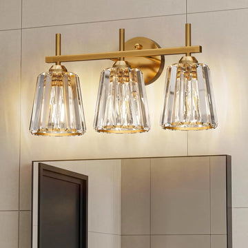Crystal Bathroom Light Fixtures Over Mirror, Gold 3-Light Bathroom Vanity Lights Over Mirror Modern Wall Lighting