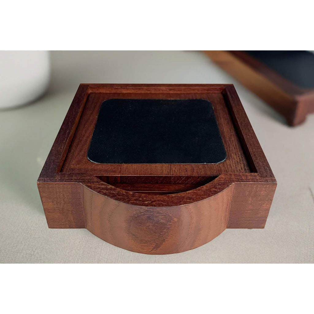 Walnut and Leather 4 Coaster Set