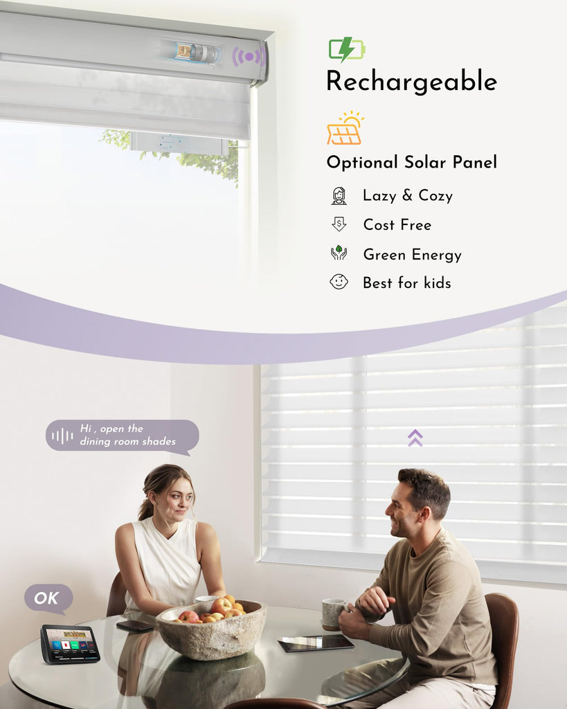 Motorized Wider Shangrila Shades Compatible with Alexa Google Remote Control Rechargeable Smart Light Filtering