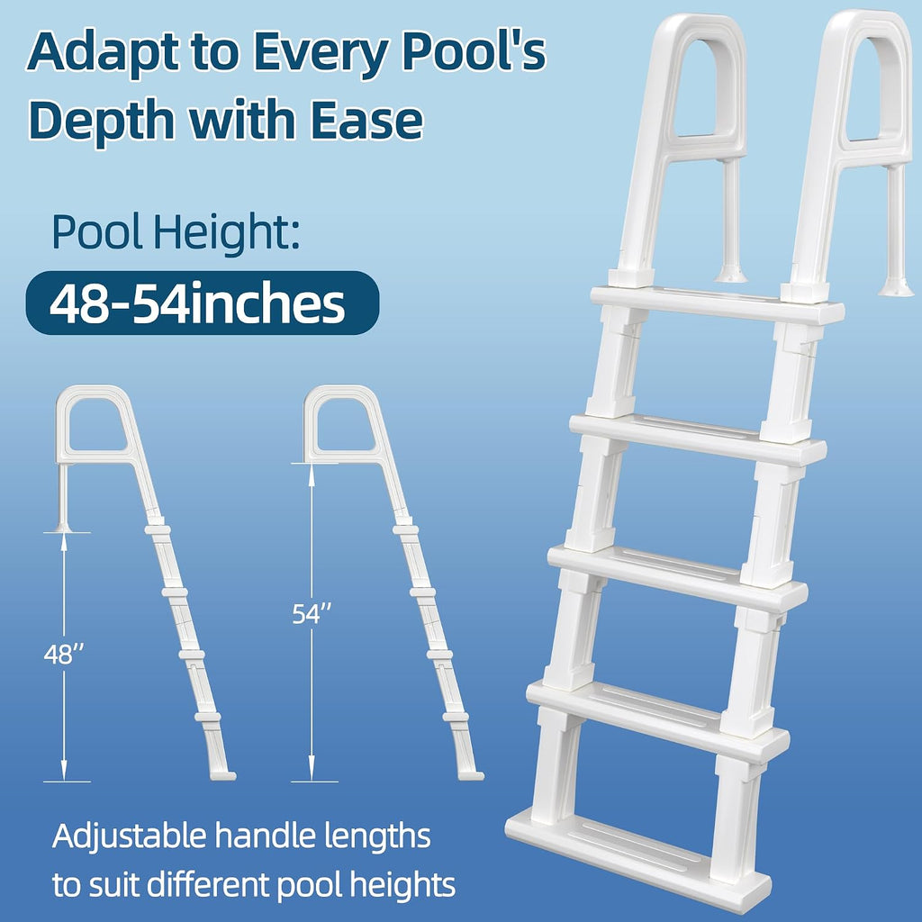 Pool Ladder, 5-Step Pool Stairs with Double Handrails and Non-Slip Steps for 47"-54" Above Ground and In-Ground