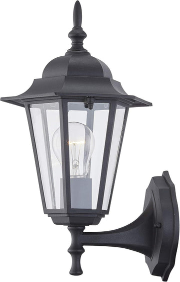 Outdoor Wall Lantern, Black Wall Sconce for House Porch Lighting Fixture, E26 Base 60W Max, Metal Housing Plus Glass
