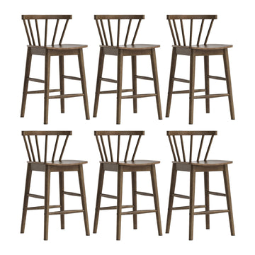 Wood Bar Stools Set of 6, 24" Barstool Farmhouse Counter Stools with Curved Back Counter Height Stool Chairs Islands