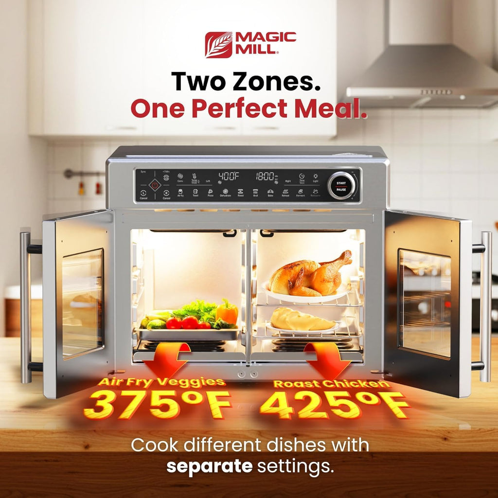 Ultra-Premium Air Fryer Toaster Oven Combo With Independent Dual-Zone Technology, Extra Large 32QT French Door