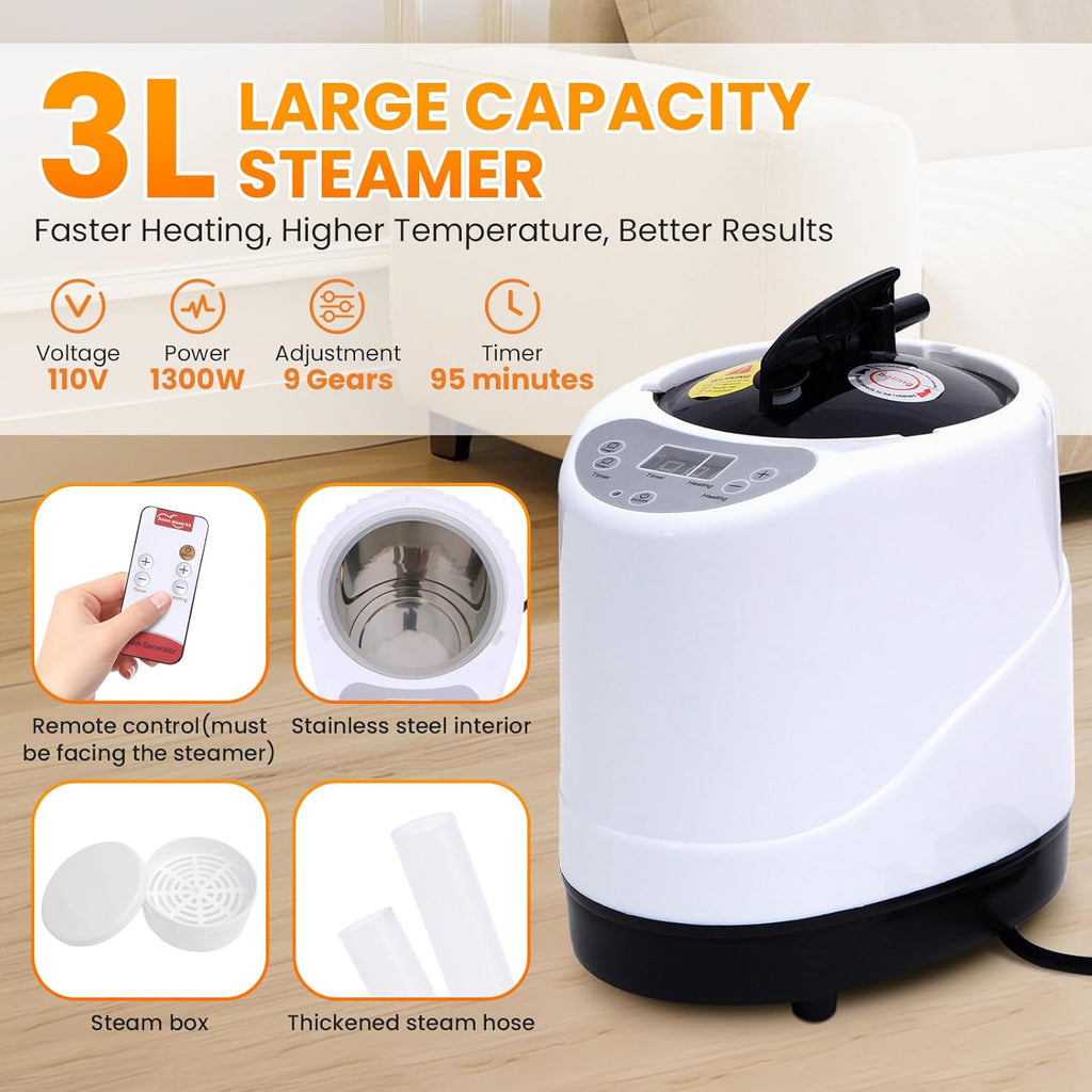 Portable Sauna for Home, Upgraded Personal Steam Sauna Box with 3L 1300W Steamer, Folding Chair