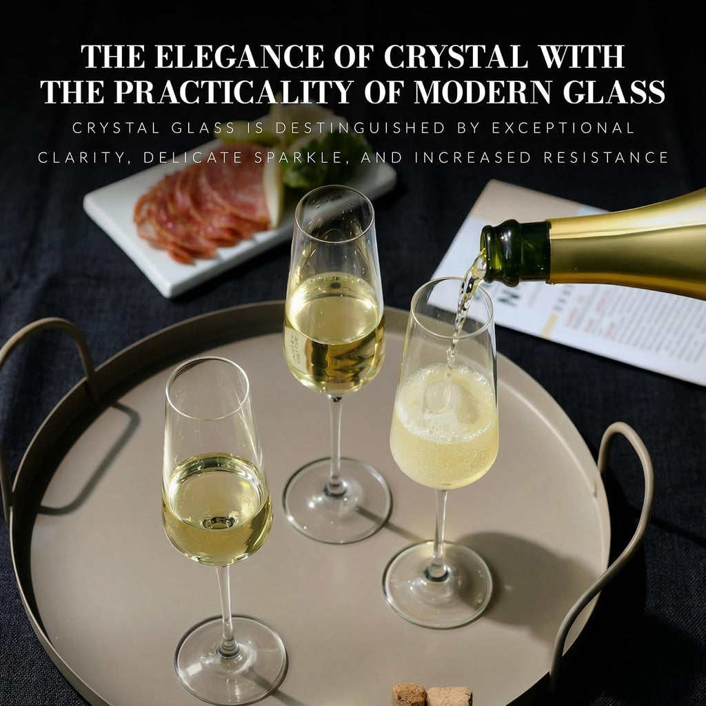 Crystal Champagne Flute Glass | Set of 6 | 6.1 oz | Avant-Garde Collection | Perfect , Restaurants and Parties |