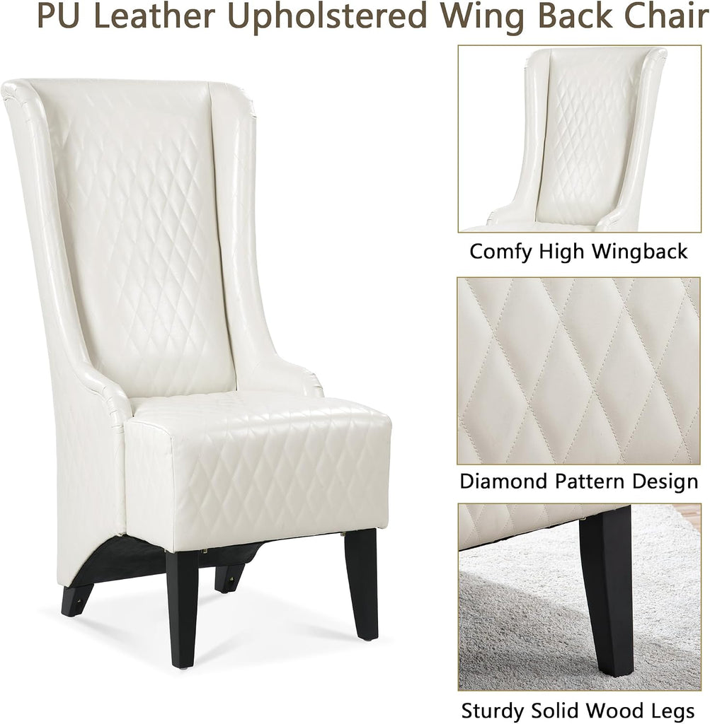 High Back Dining Chair Set of 2, Retro Wing Back King Throne Chair Head Chairs for Dining Table, PU Leather