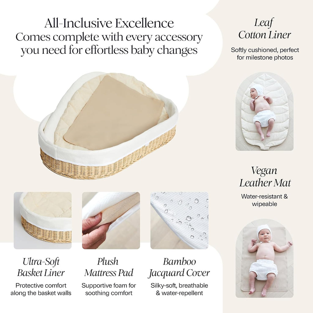 Premium Baby Changing Basket - Artisan-Crafted Scalloped Rattan - Changing Basket for Baby Dresser - All Accessories