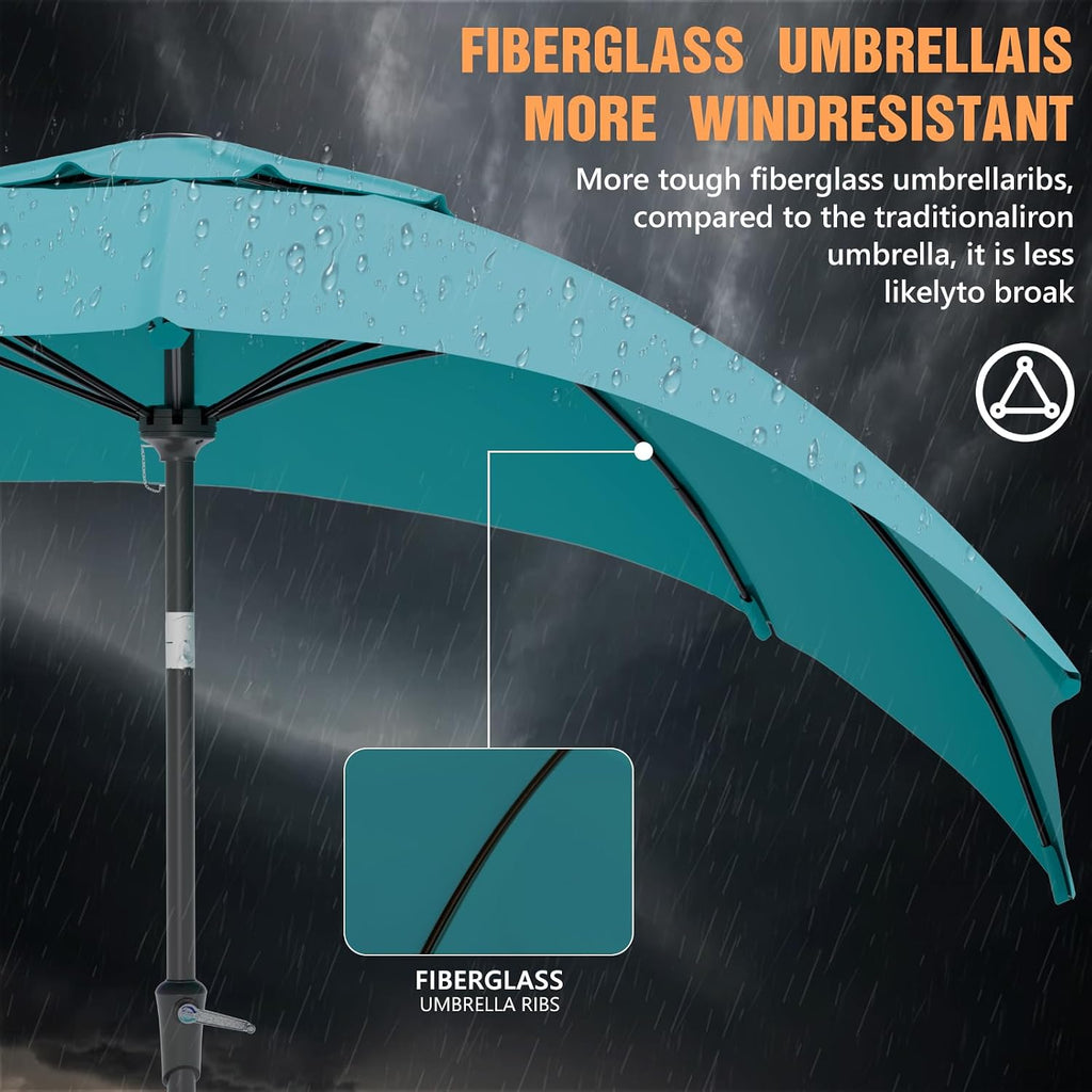 Outdoor Patio Umbrella, Table Umbrella with Push Button Tilt and Crank, 8 Ribs Market Umbrella - Blue-fiberglass Ribs