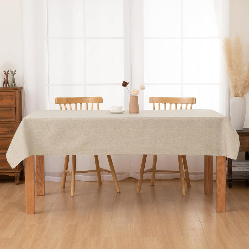 Faux Linen Rectangle Tablecloth - Wrinkle and Stain Resistant Washable Table Cloth Dining Room Holid