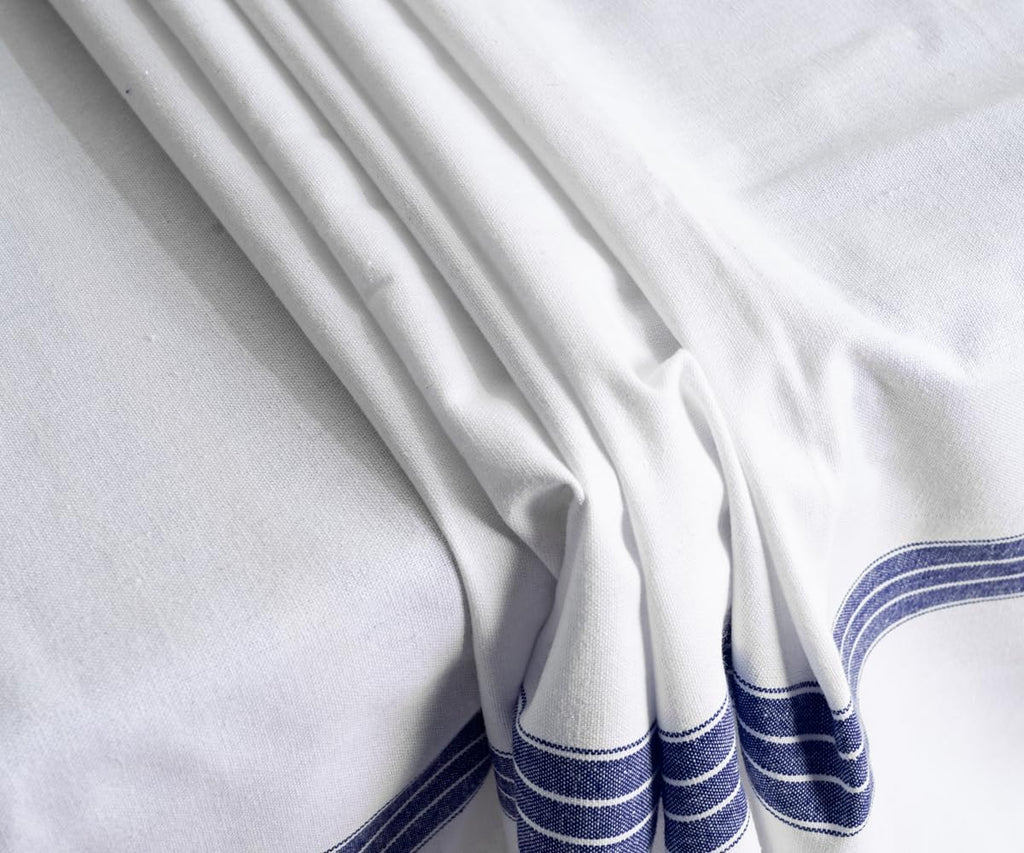 Blue Cotton Tablecloth, Farmhouse for Rectangle, Linen Rectangular Navy Blue Table Cover, Rustic Cou