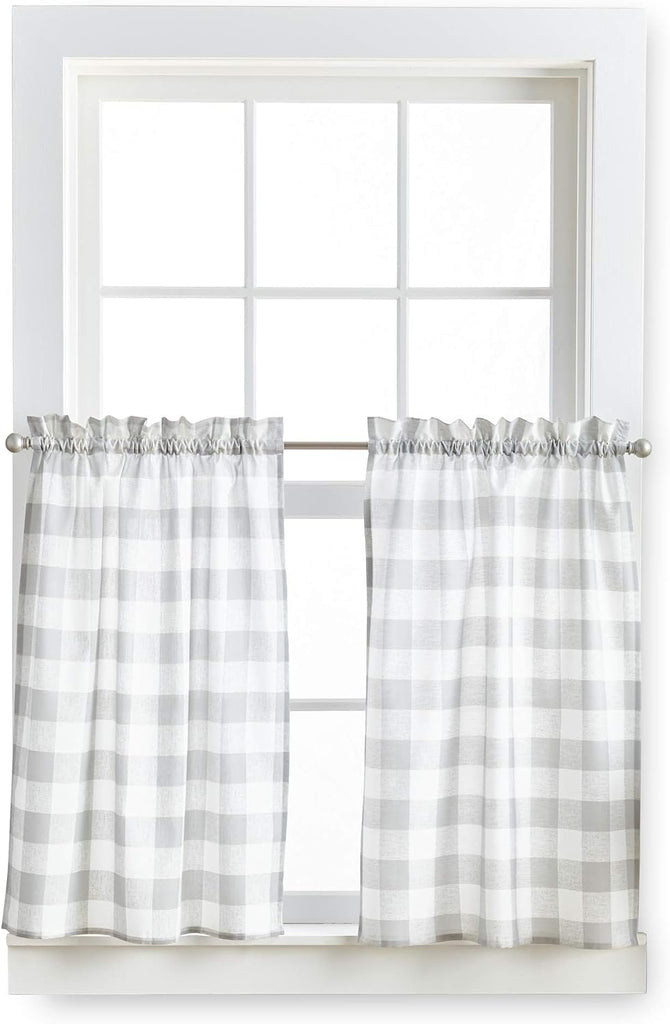 Country Modern Rustic Farmhouse Buffalo Check Kitchen Curtains Window Valance and Cafe Tiers, 3-Piece Set, 36-inch