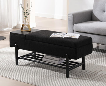 Modern Storage Bench End of Bed Sherpa Ottoman Bench with Storage Upholstered Entryway Bench with Wood Shoe Rack