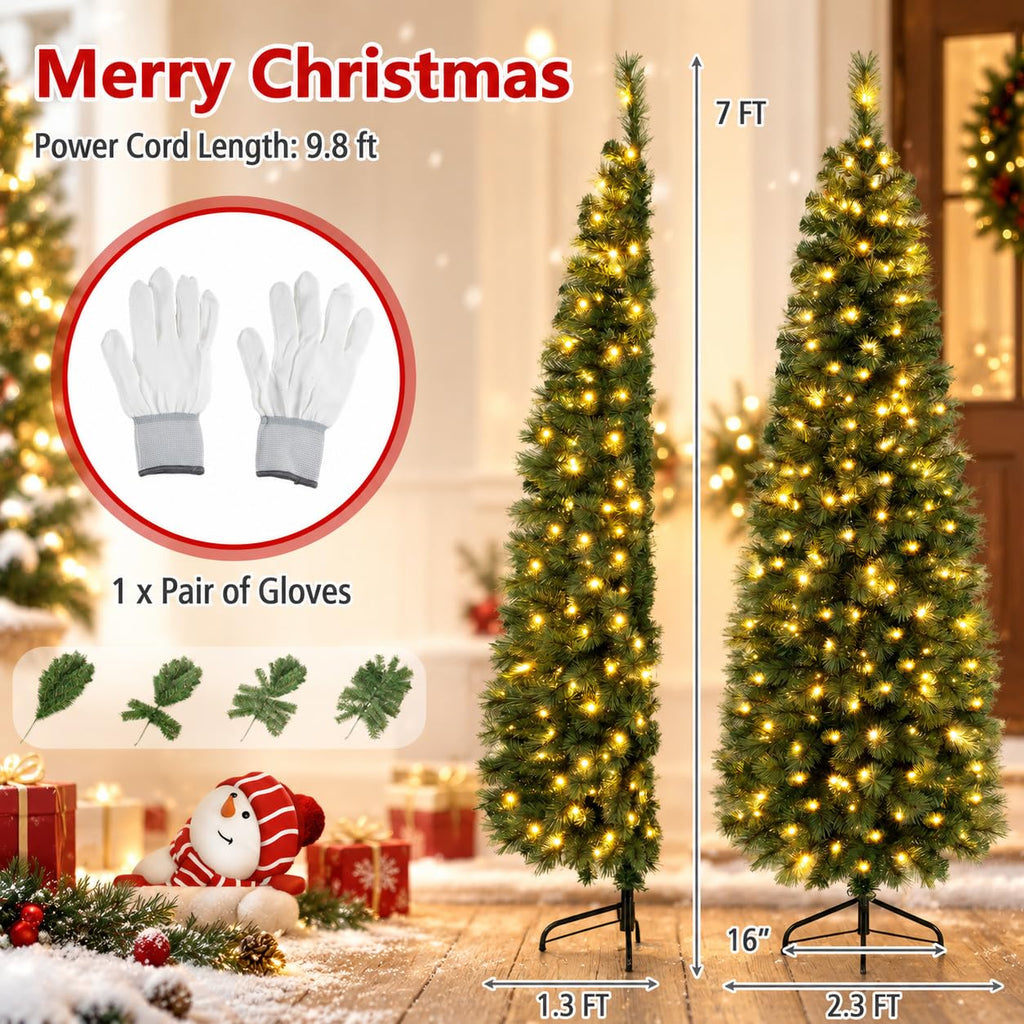 7 FT Pre-Lit Artificial Half Christmas Tree with 8 Lighting Modes