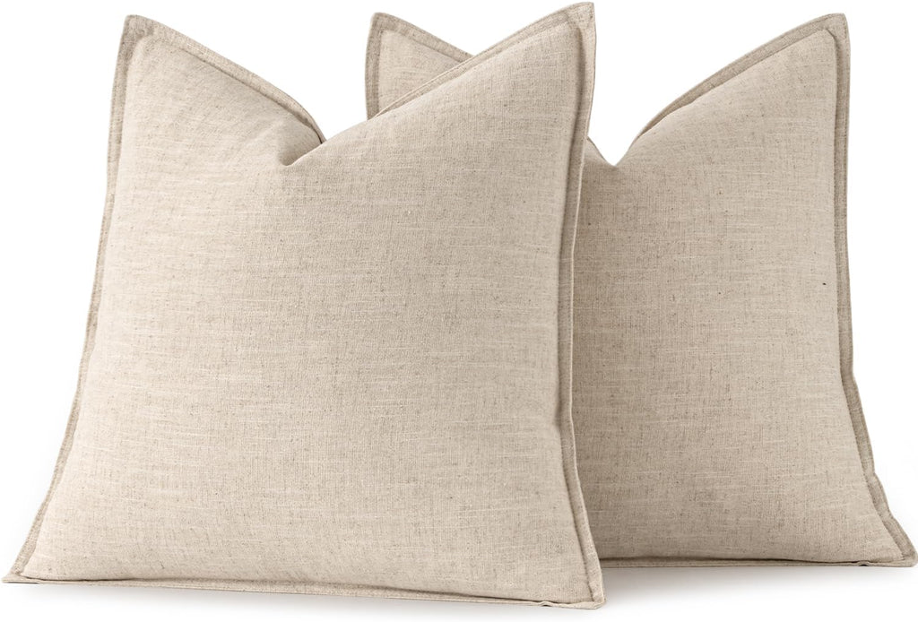 Decorative Linen Pillow Covers 20x20 Inch Natural Beige Boho Farmhouse Neutral Couch Throw Pillows
