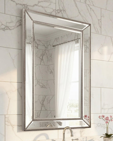20x32 Silver Beaded Vintage Antique Venetian Bathroom Vanity Wall Mirror